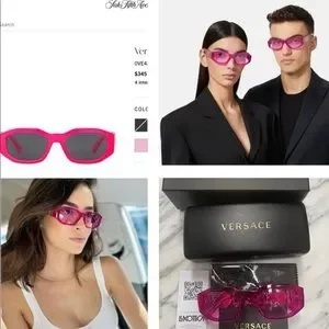 VERSACE UNISEX RECTANGULAR HOT FUSCIA SUNGLASSES WITH SIGNATURE ICON MEDUSA Versace | Accessories | Versace Unisex Rectangular Hot  main image 3